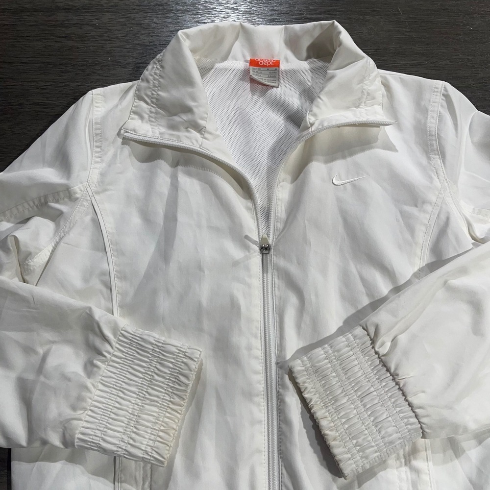 Nike Women Medium White Windbreaker Jacket Athletic Dept Full Zip Mesh Active